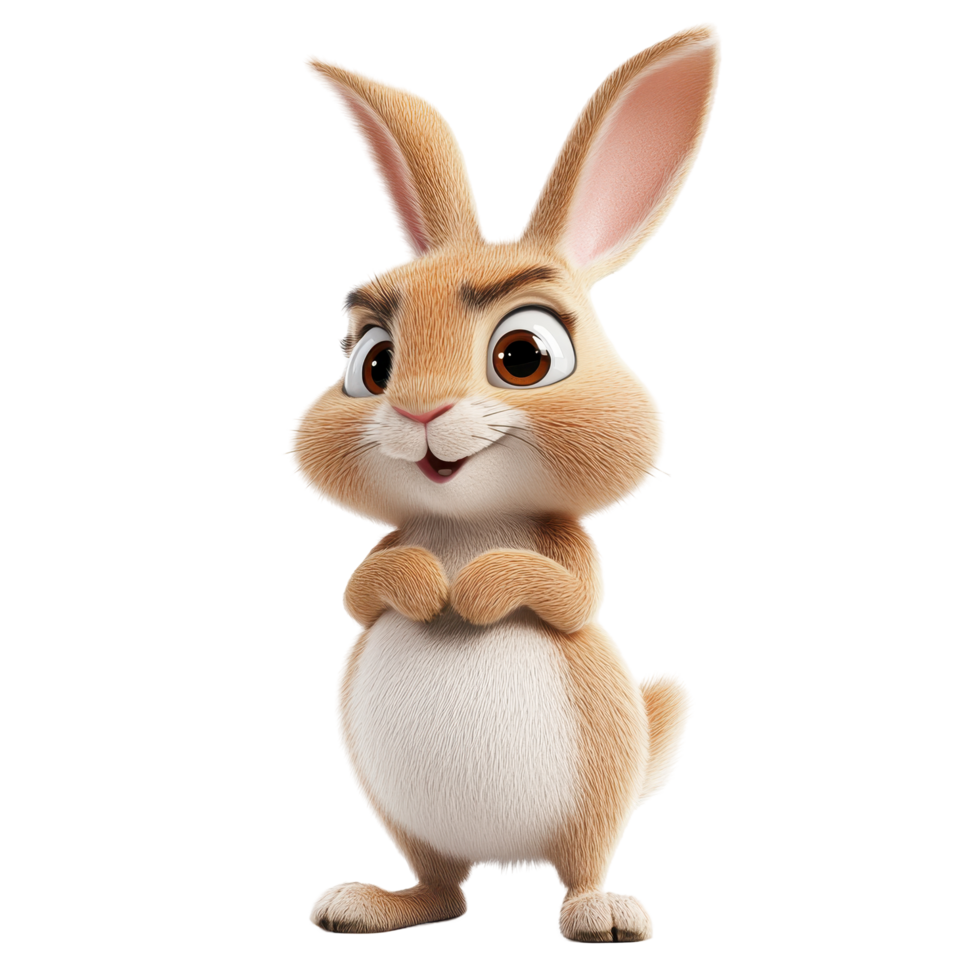 Happy cartoon rabbit with large ears and expressive eyes standing upright in a cheerful pose png
