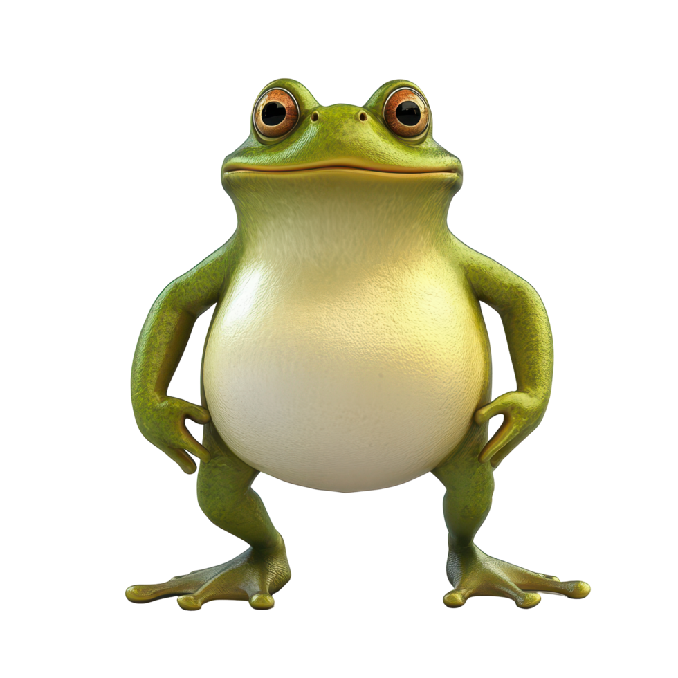 Cartoon frog character standing confidently with a friendly expression in a digital art style designed for animation png