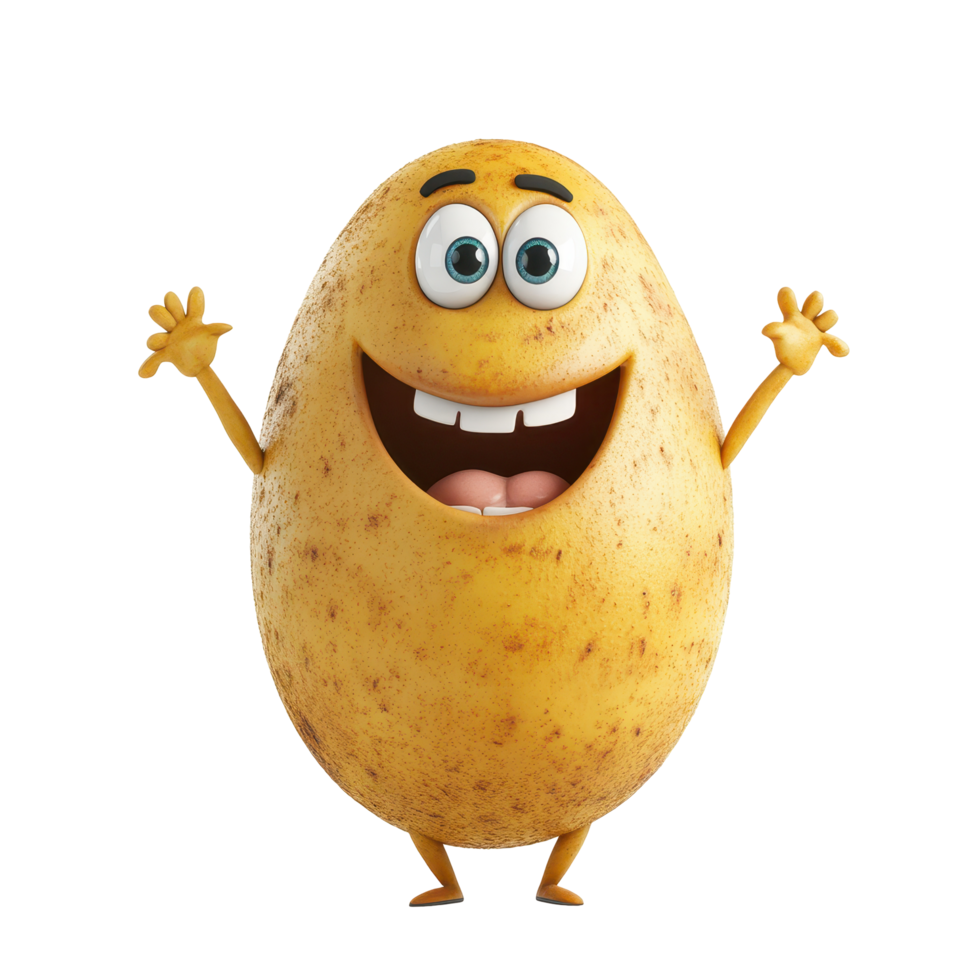 Cheerful cartoon potato character expressing joy with arms wide open png