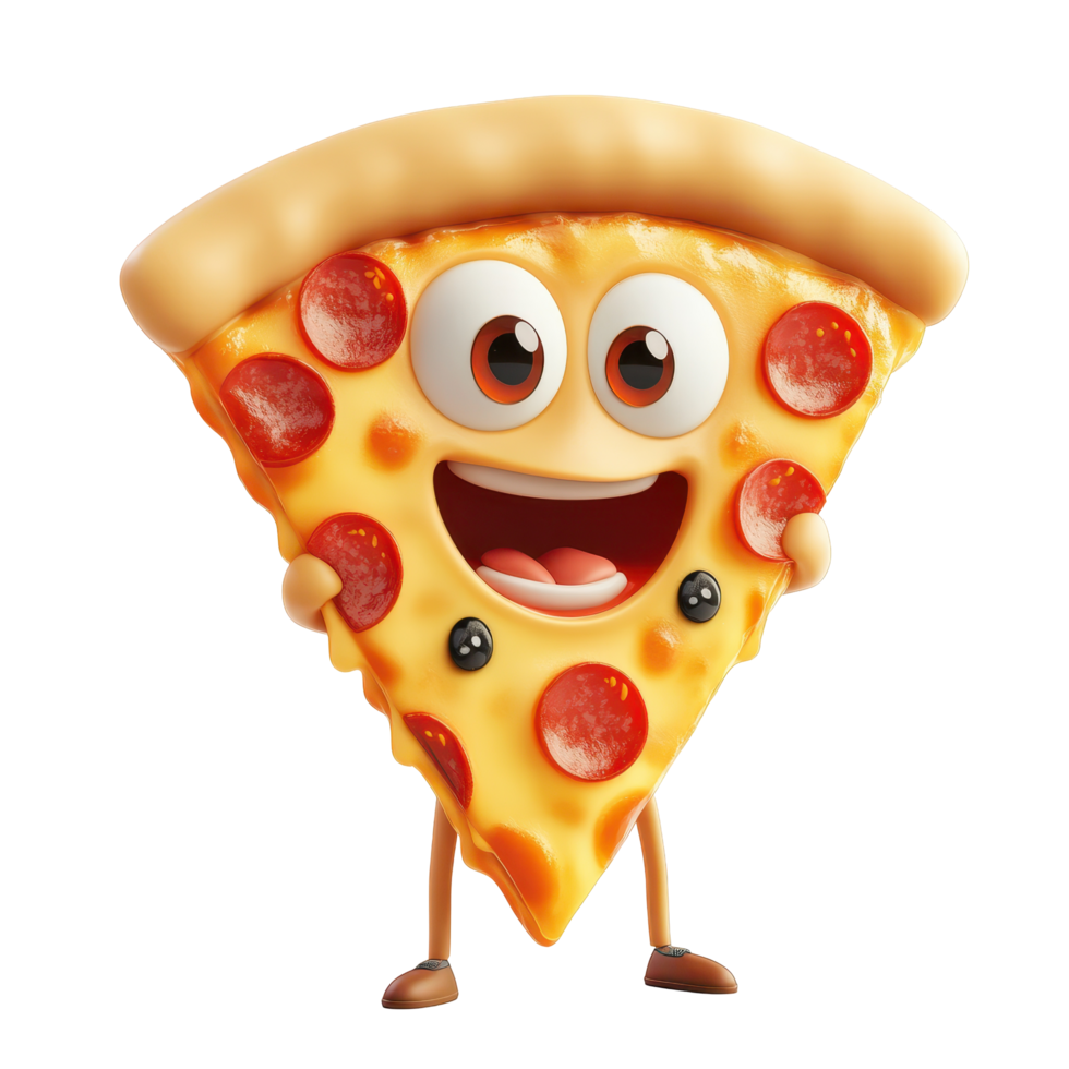 Cheerful cartoon pizza character celebrating with a friendly smile and bright colors png