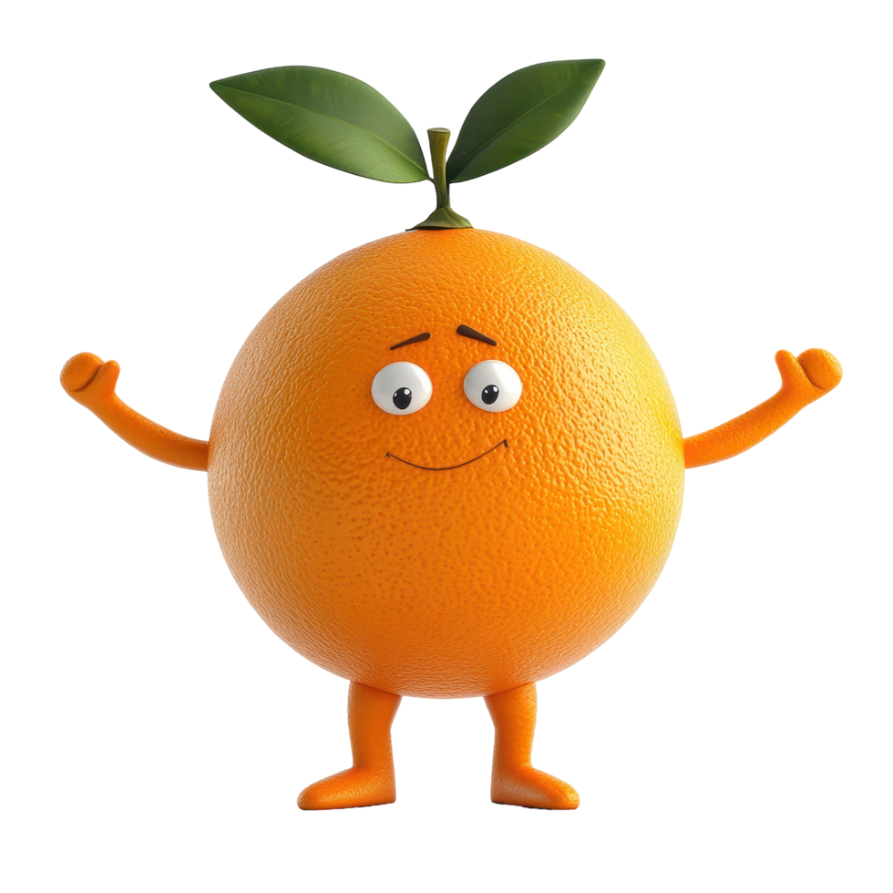 Friendly orange character with arms and legs celebrating fruitfulness in a joyful manner png