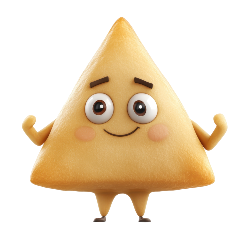 Cute cartoon character shaped like a triangular cheese slice with a happy expression and arms png