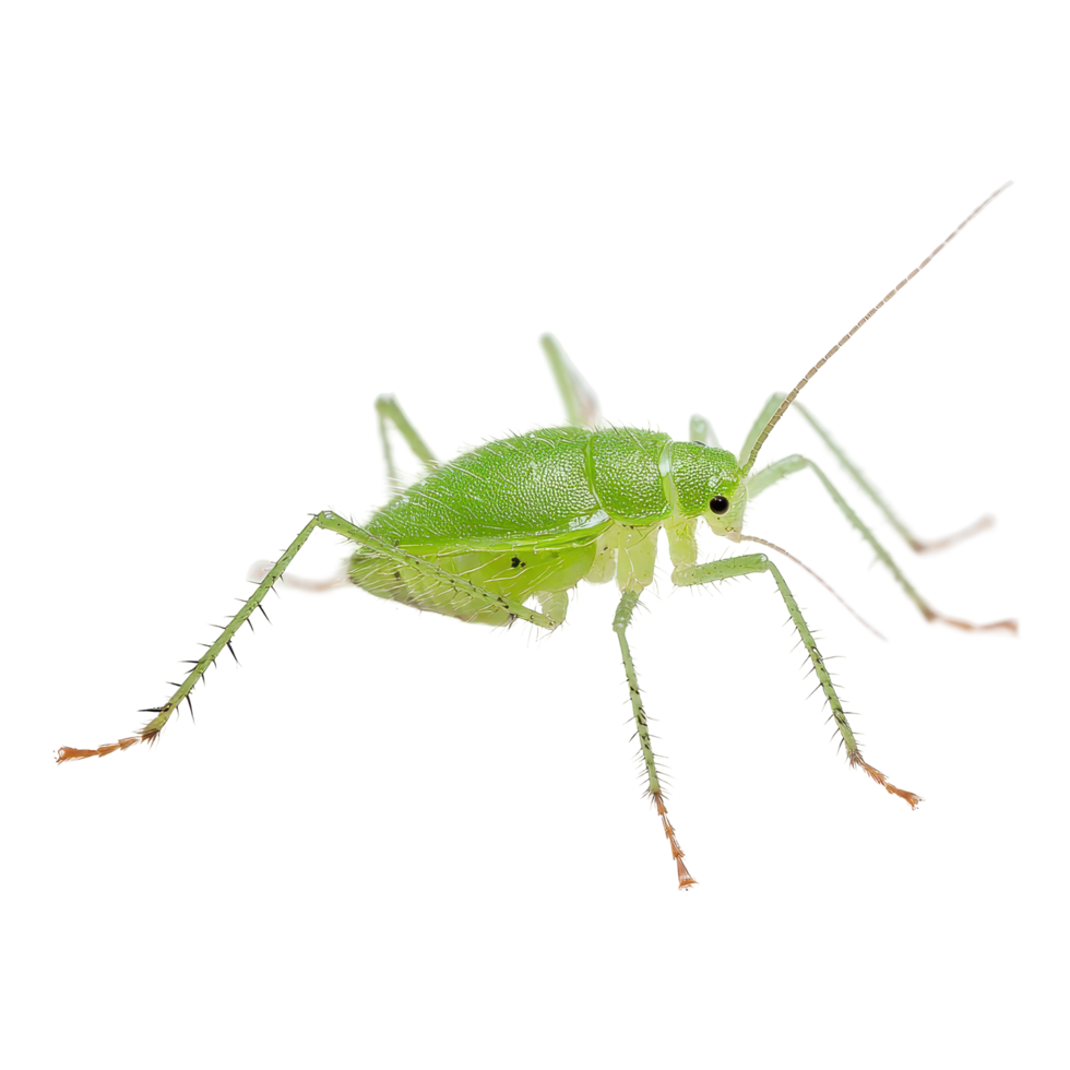 Green insect exploring a white surface in a close-up view during daylight hours png