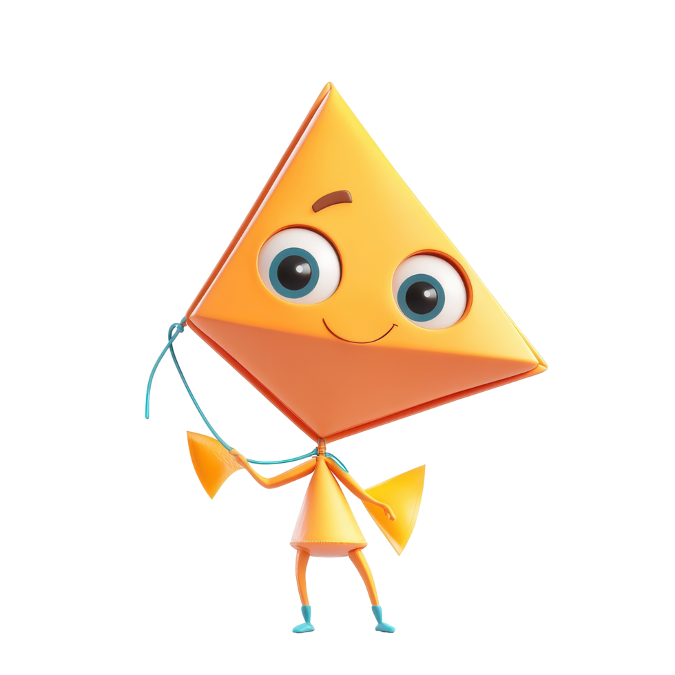 Colorful cartoon kite character with a cheerful expression enjoying a sunny day outdoors png
