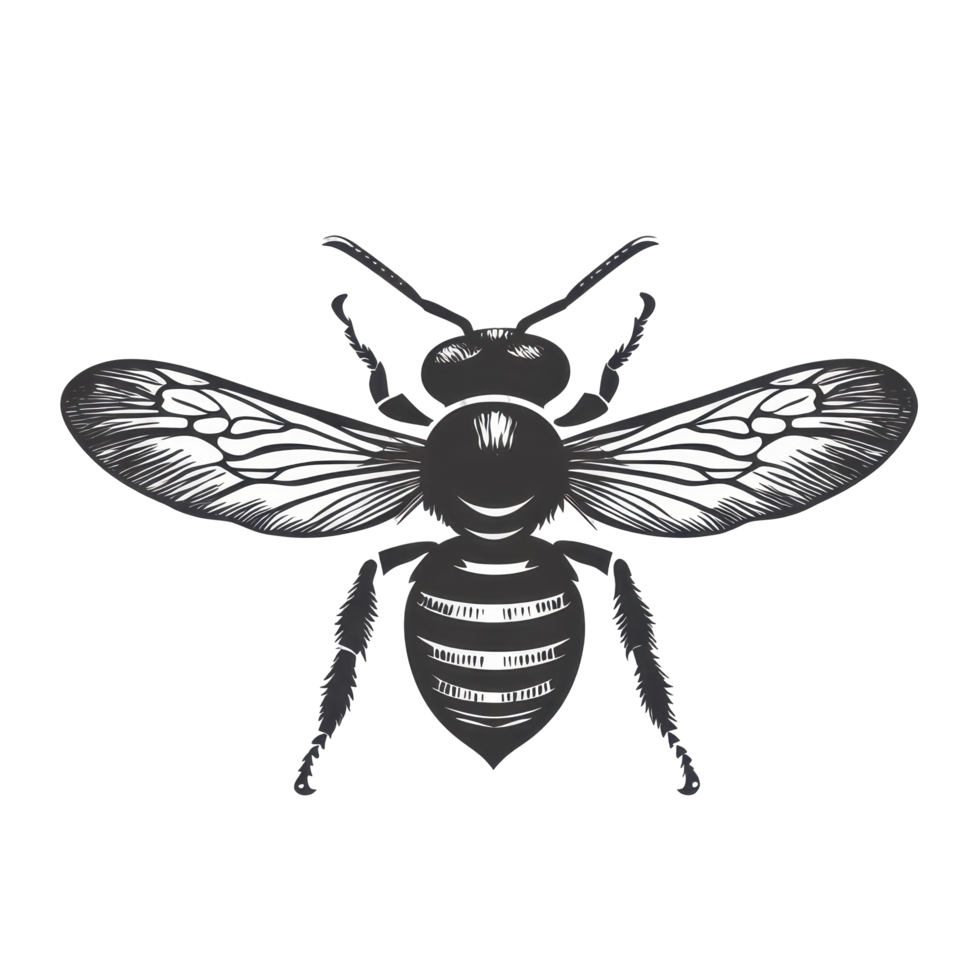 Detailed illustration of a bee showcasing its intricate body structure and wings in a natural style png