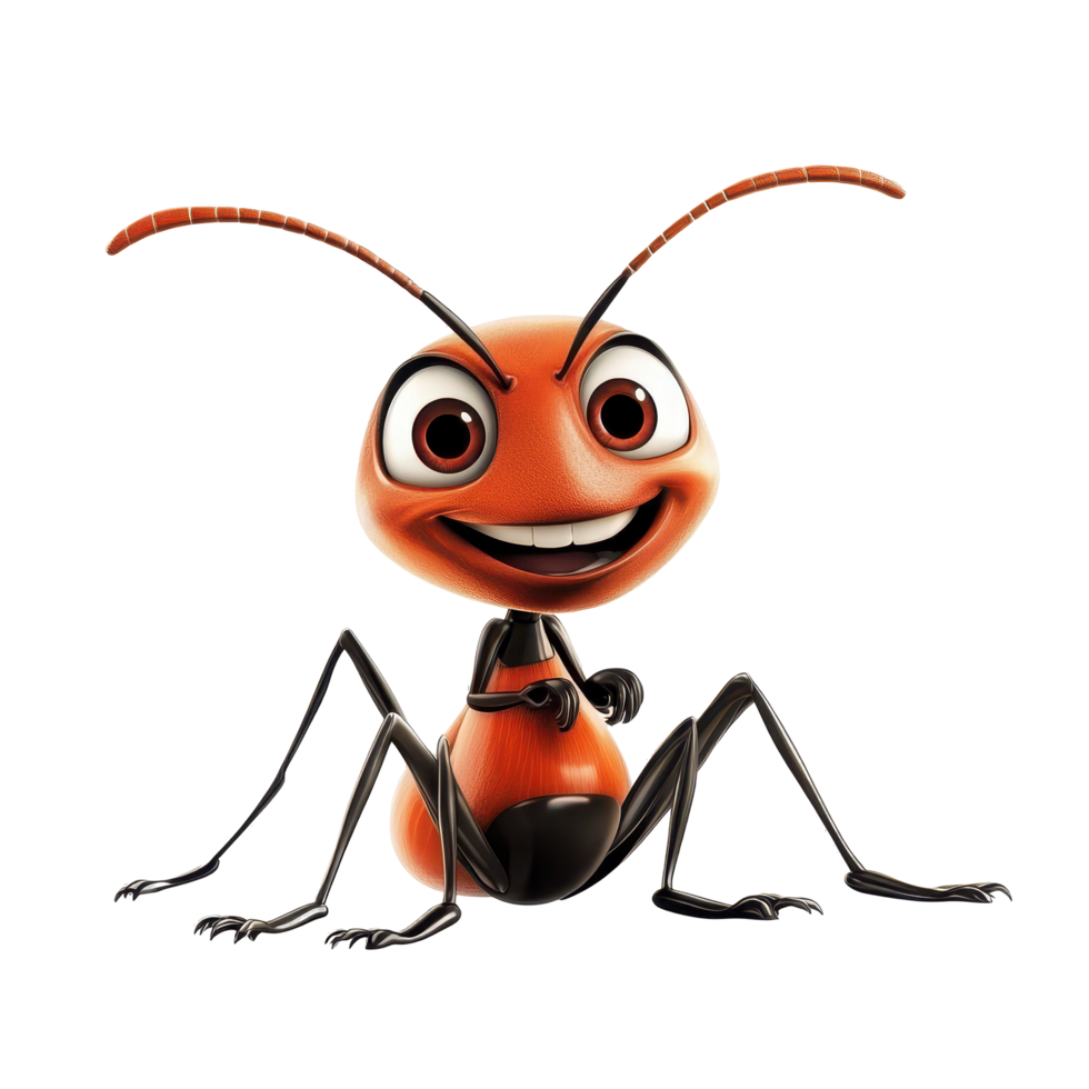 Bright and cheerful cartoon ant character with a friendly smile and big eyes posing in a playful manner png