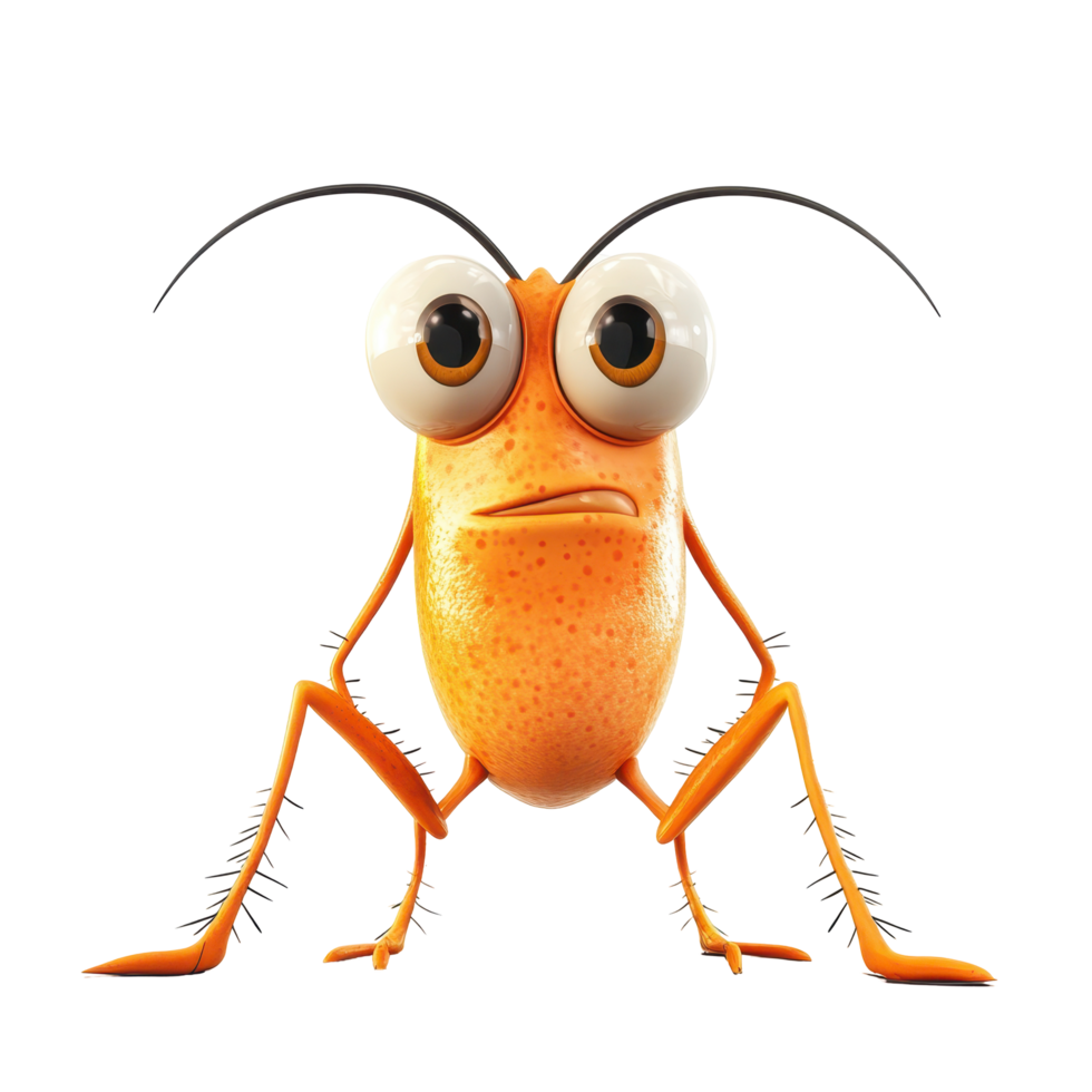 Colorful animated insect character posing with a curious expression in a bright, simple background png