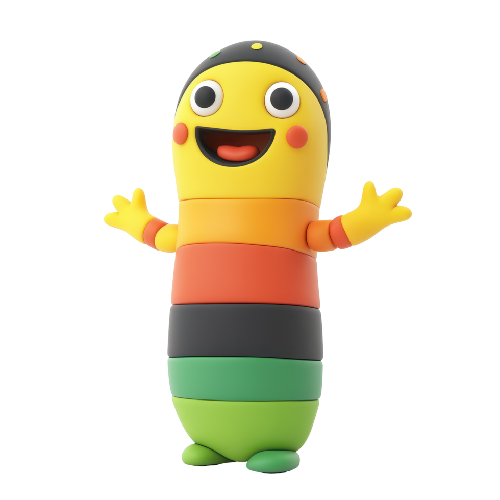 Colorful toy character with a cheerful expression promoting play and creativity for children in a bright setting png