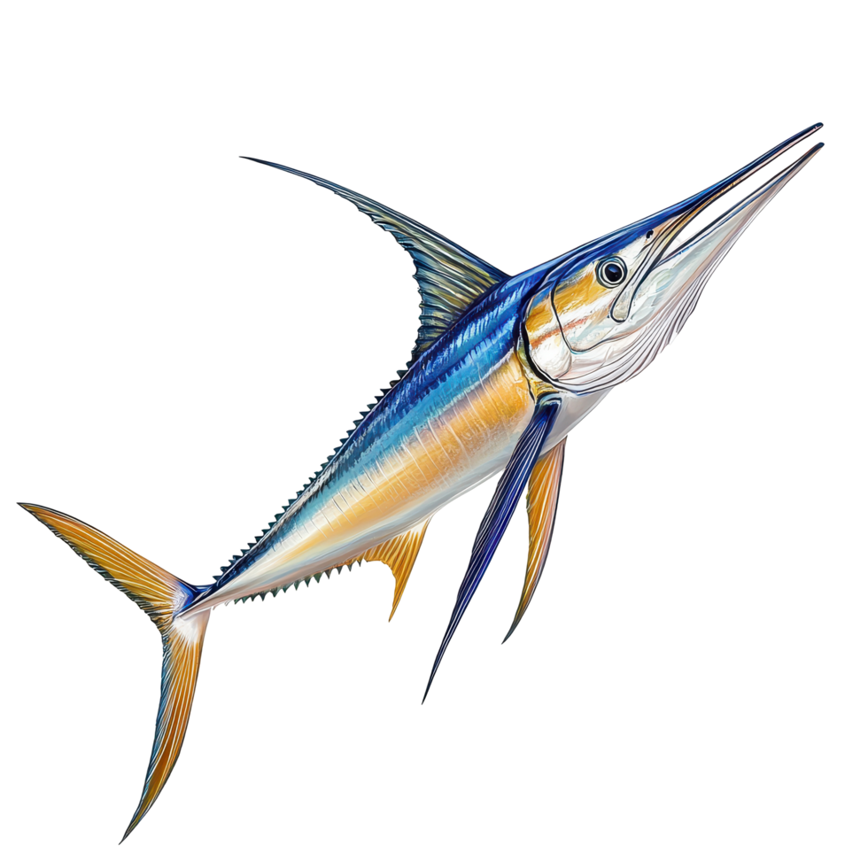 Oceanic marlin swimming gracefully in clear blue waters during a sunny day png