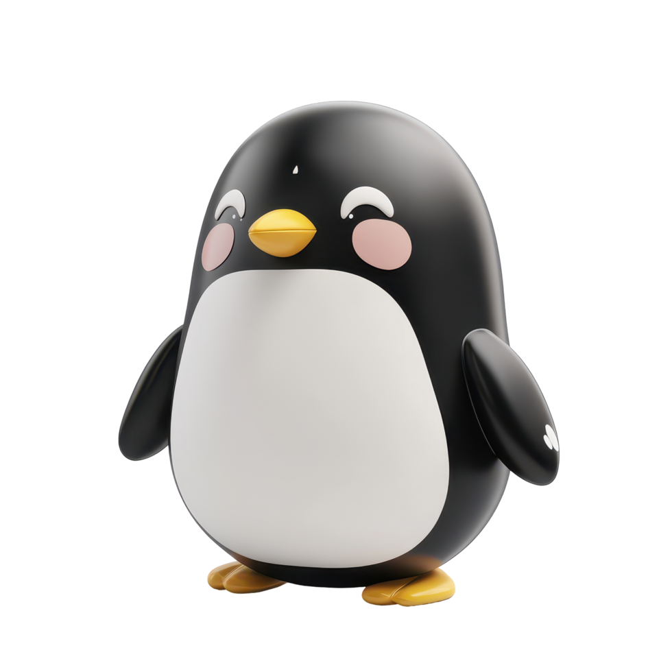 Cute penguin figurine stands cheerfully with a simplistic design highlighting black and white colors along with yellow accents png