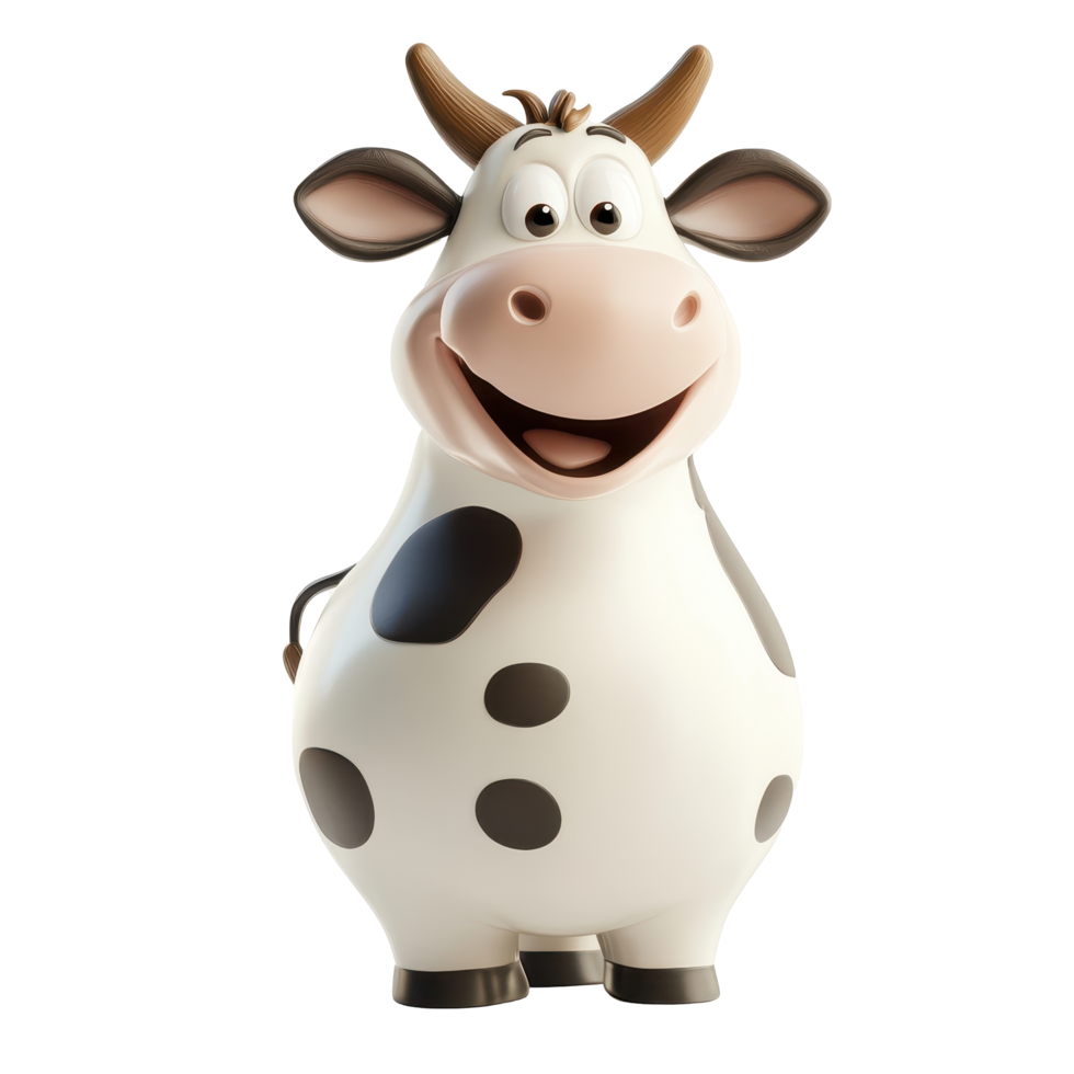Cute cartoon cow with a big smile, perfect for children's illustrations or farm-themed designs, showcasing a joyful character png