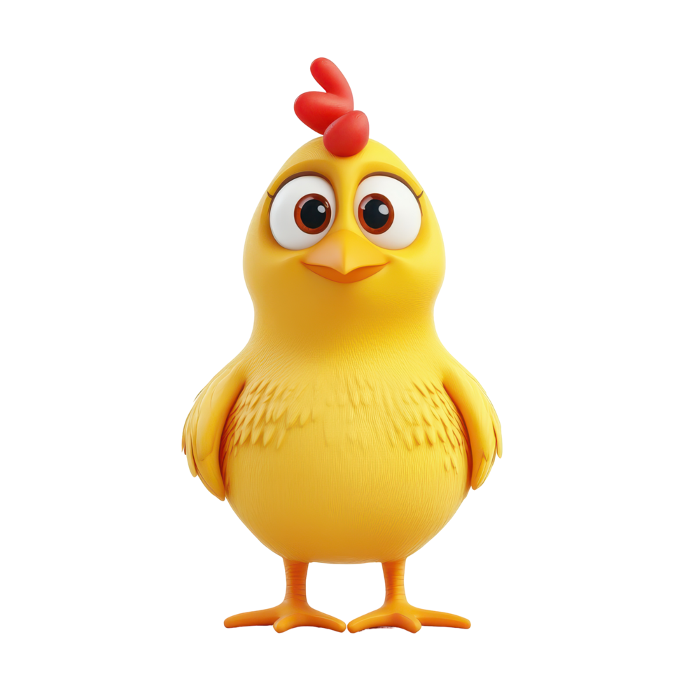 Colorful cartoon chicken character standing upright with a friendly expression in a vibrant animation style png