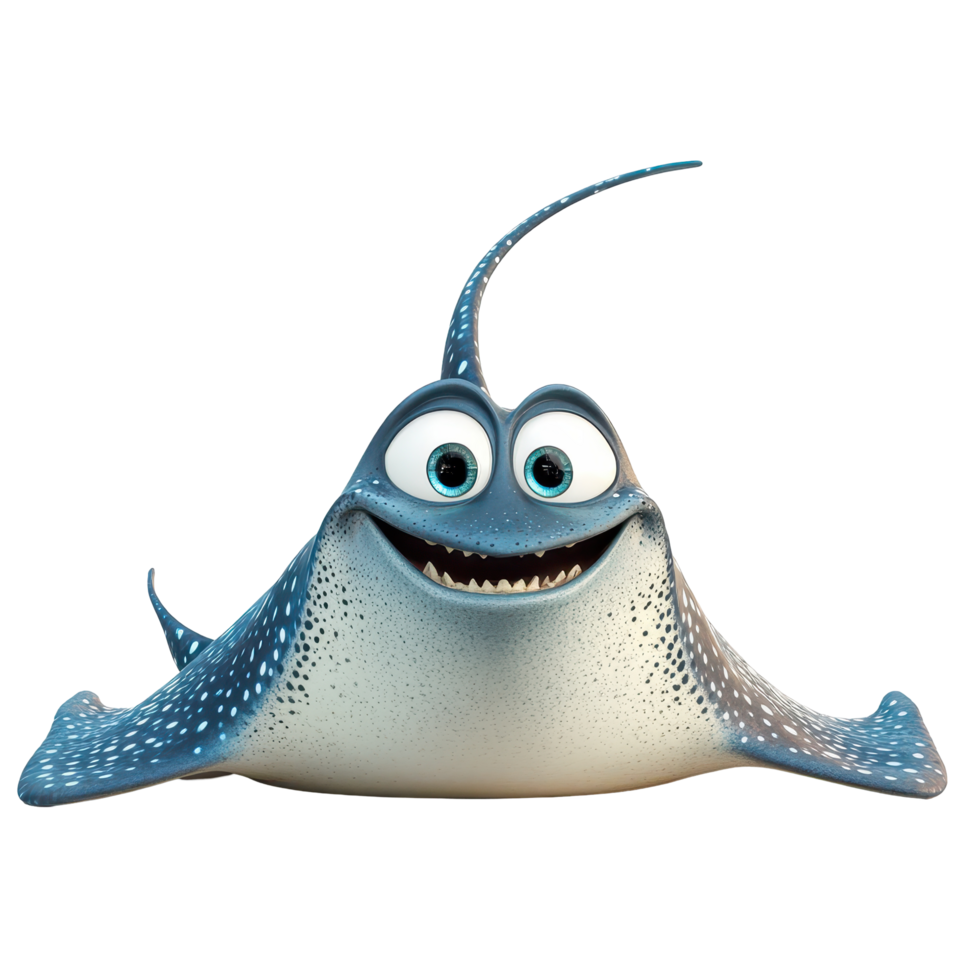 Unique animated character with a friendly expression swimming in a vibrant underwater environment png