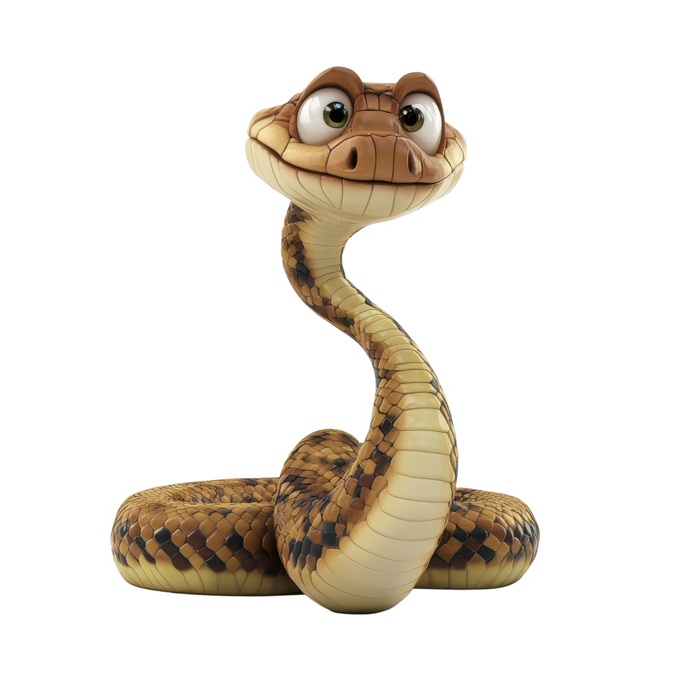 Colorful cartoon snake character with large expressive eyes showcasing a playful posture in a lively and vibrant setting png