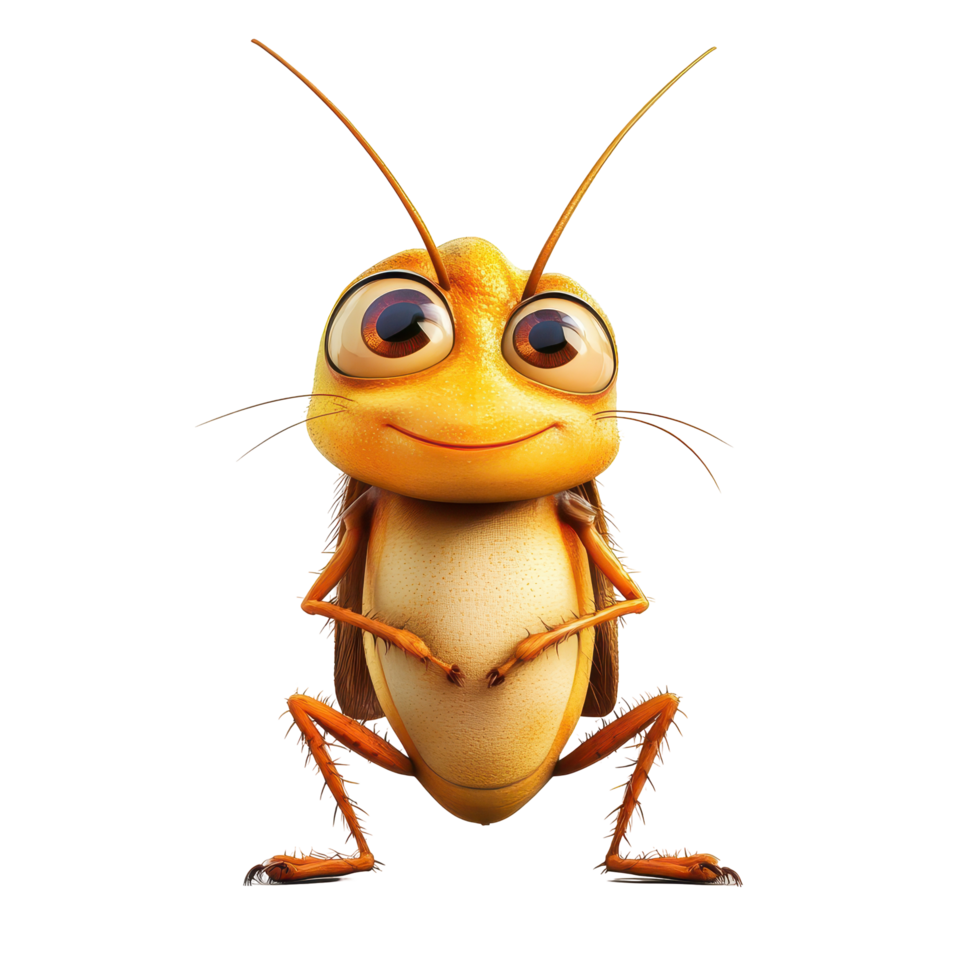 Cartoon insect character with vibrant orange color and a cheerful expression striking a playful pose in a whimsical style png