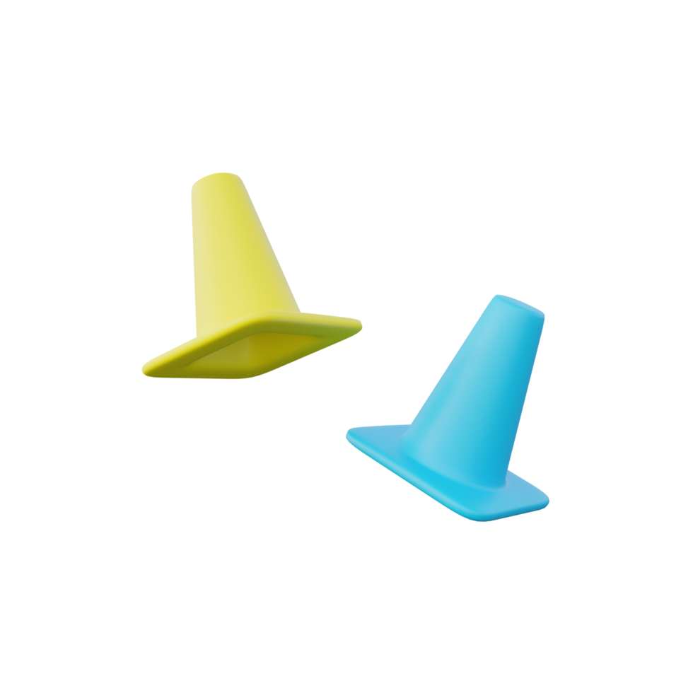 Two floating soccer cone 3d illustration side view png