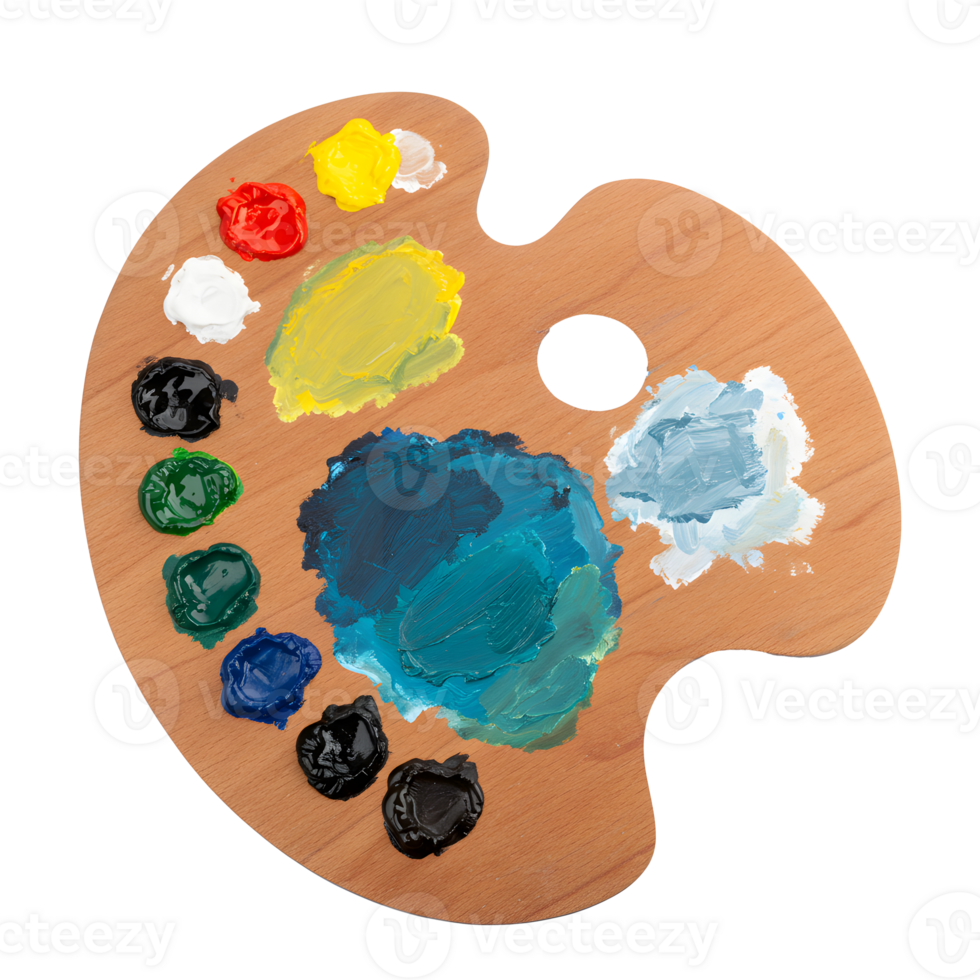 A palette with paint and brushes on it png