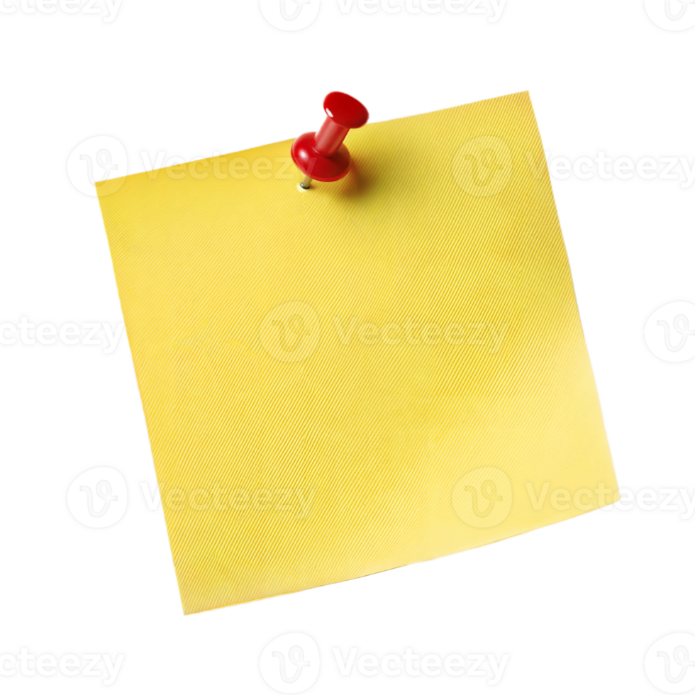 Bright Yellow Sticky Note Secured with a Red Pushpin on Transparent Background png
