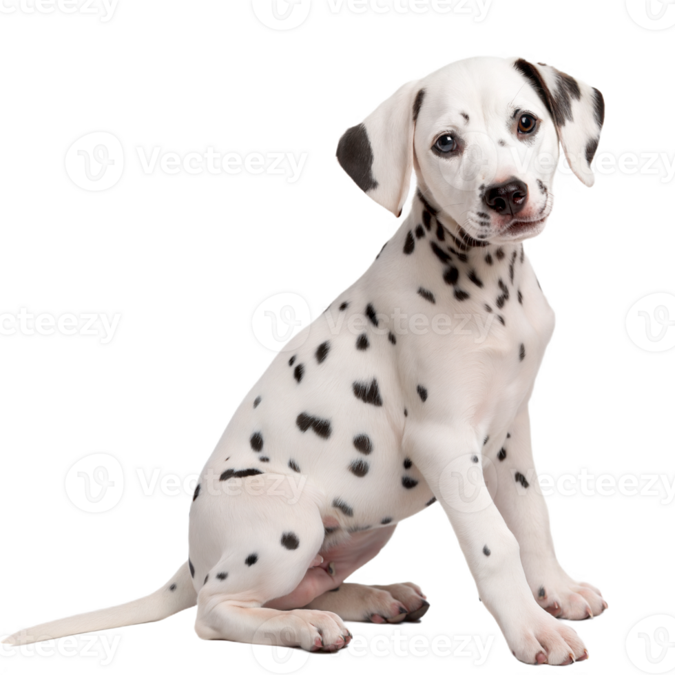 Adorable Dalmatian Puppy Sitting and Looking at the Camera on Transparent Background png