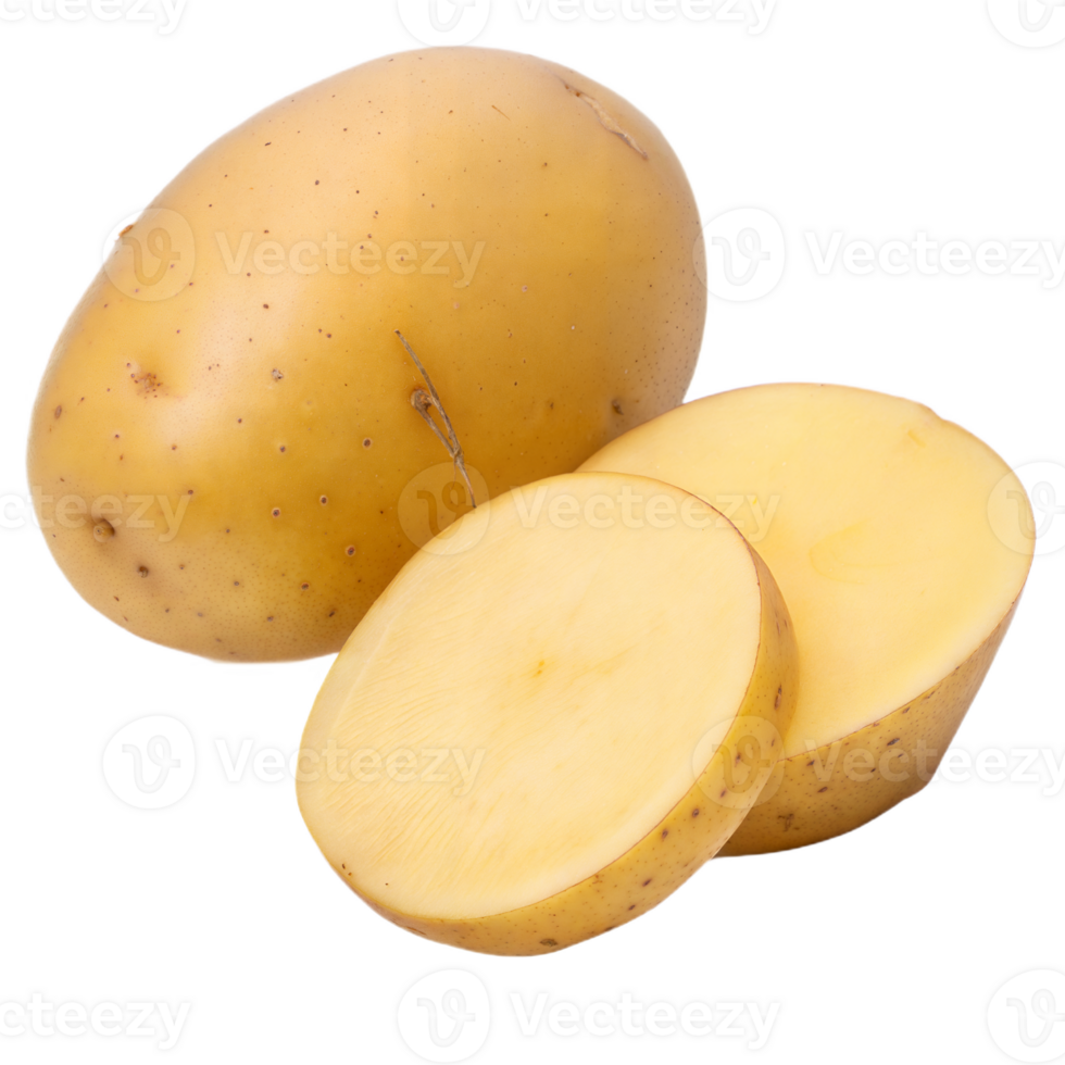 Whole and Sliced Fresh Potatoes on Transparent Background png