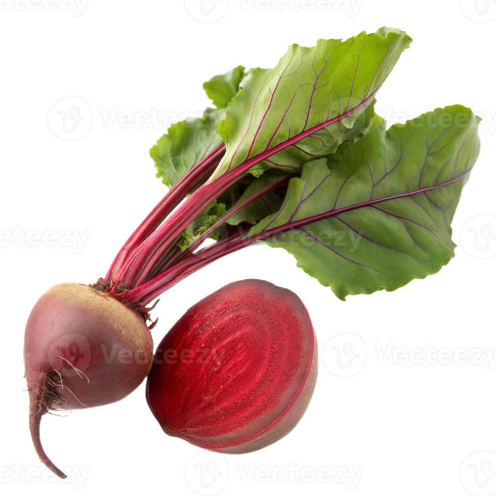 Beetroot fresh red beet with leaves and a half isolated transparent background png