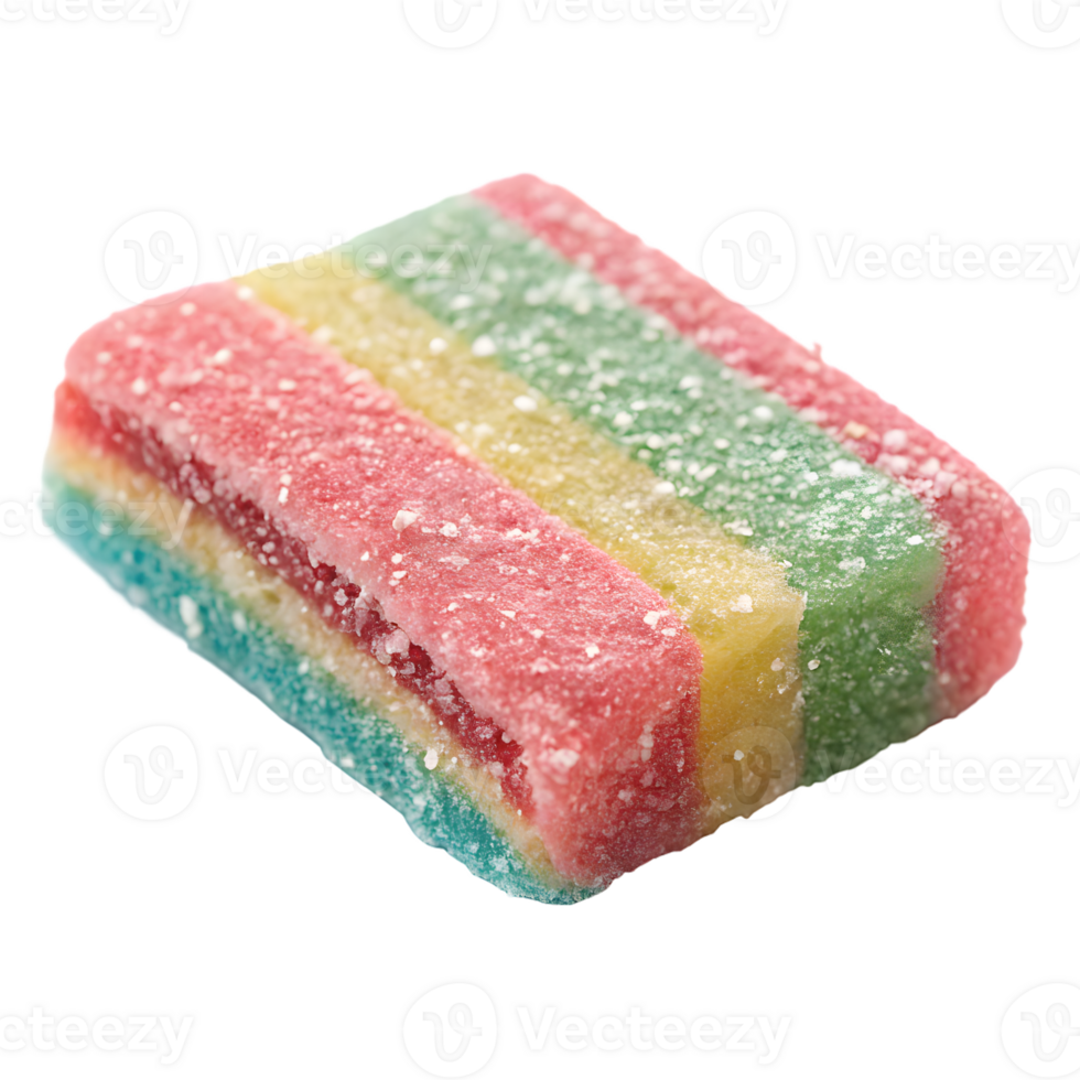 Sweet and Sour Rainbow Gummy Brick on Transparent Background png