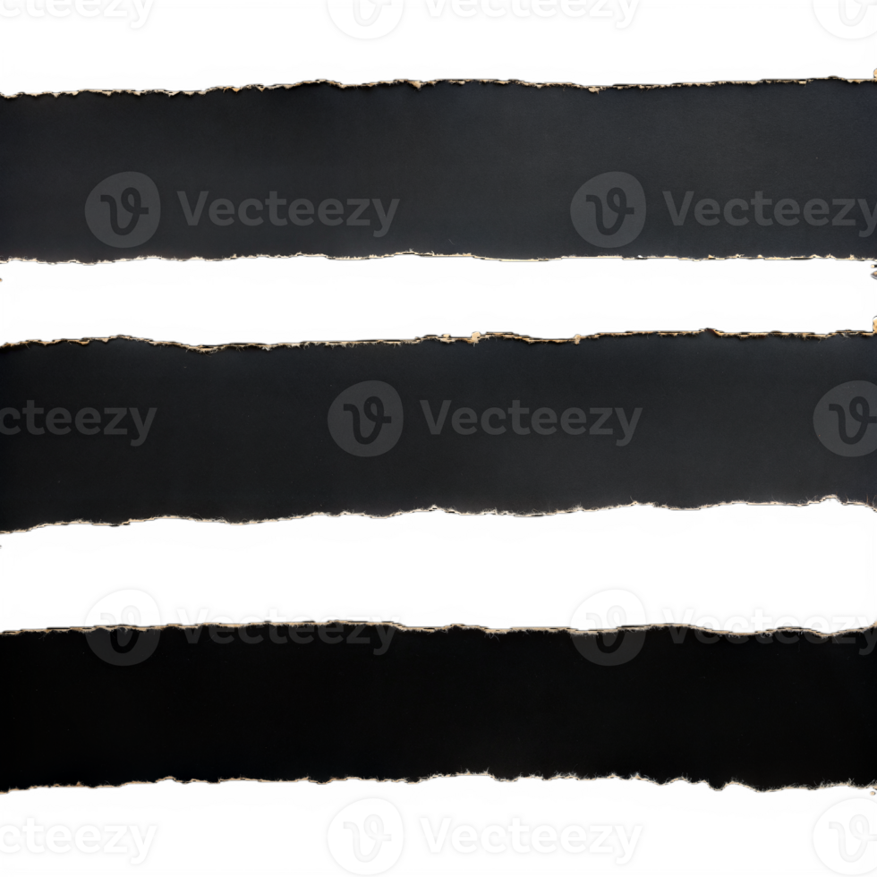 Four Horizontal Torn Strips of Black Paper on Transparent Background png