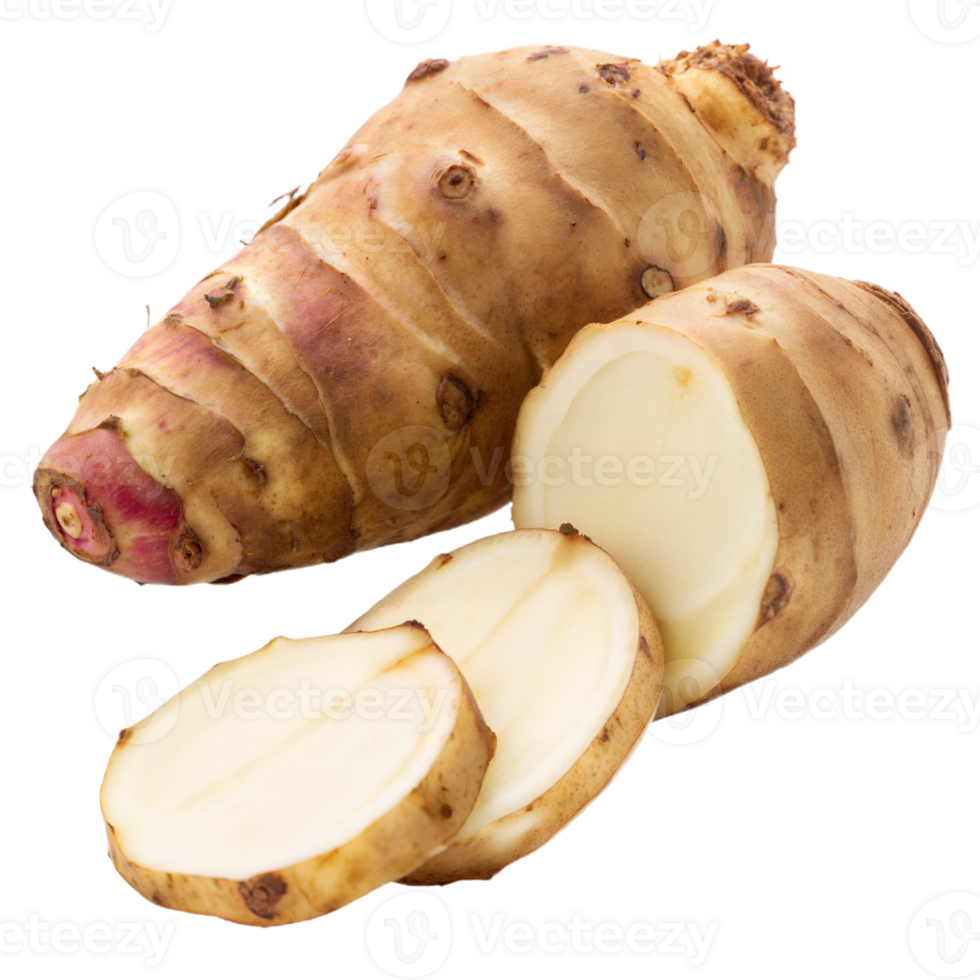 Whole and Sliced Jerusalem Artichokes on Transparent Background png