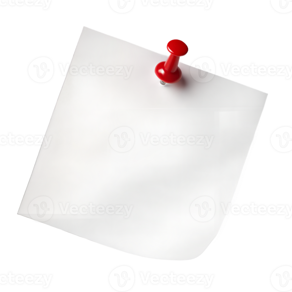 Blank White Sticky Note Pinned with a Red Pushpin on Transparent Background png