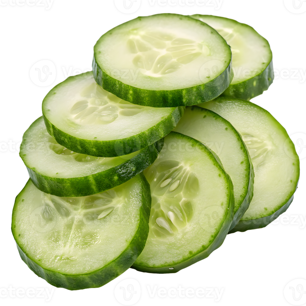 Stack of Fresh Cucumber Slices on Transparent Background png