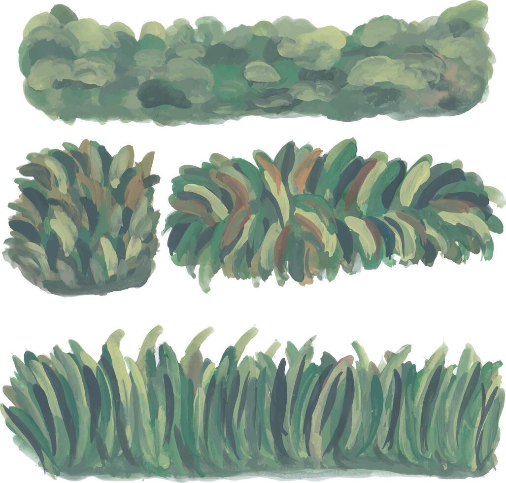 Hand-painted watercolor hedges and bushes vector
