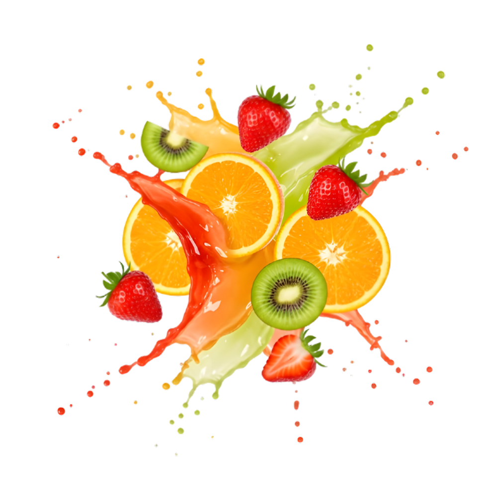 Orange Color Splash with Mango and Strawberry on White png