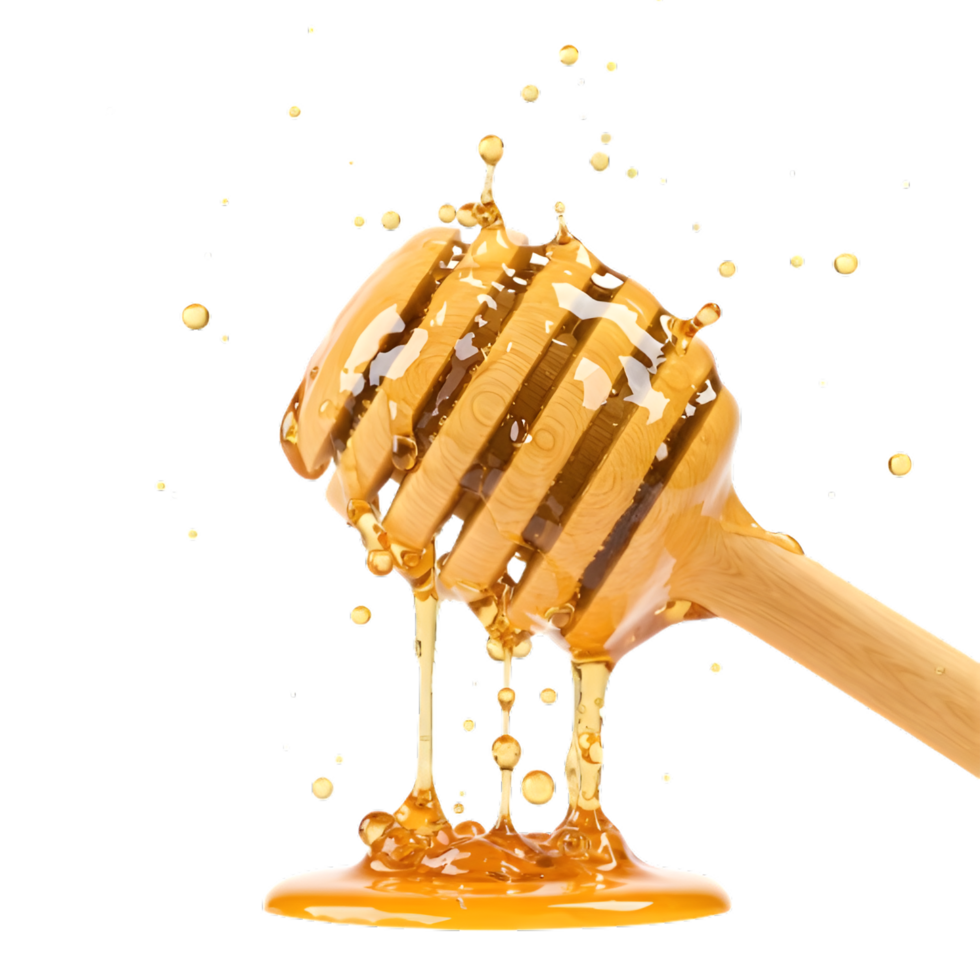 A honey dripping from a wooden stick isolated on transparent background png