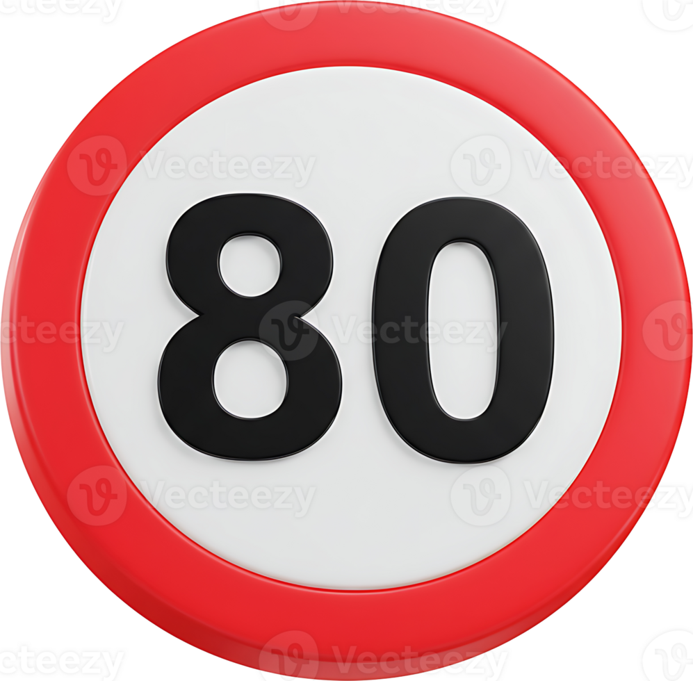 A red and white round sign with the number 80 png