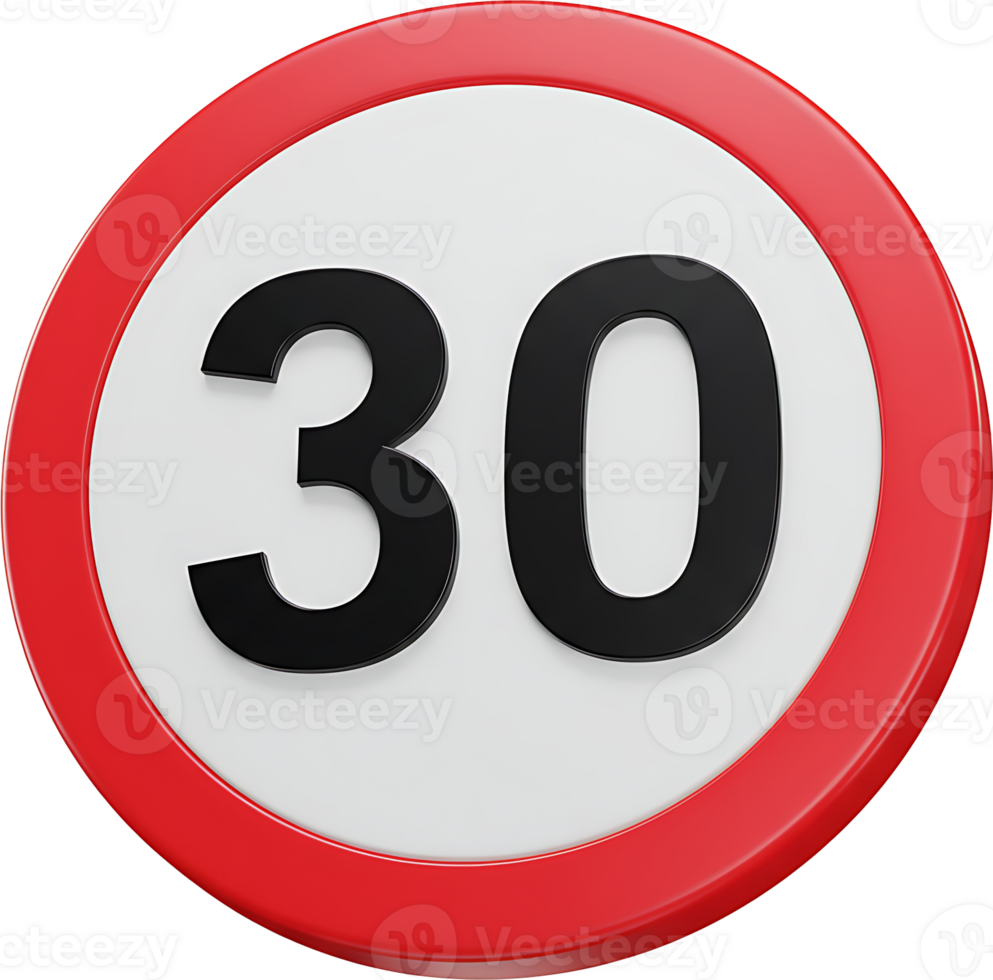 A red and white speed sign with the number 30 png