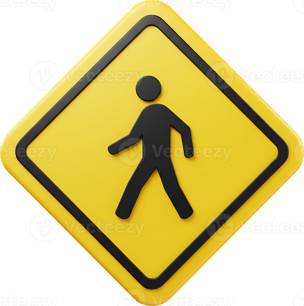 A yellow pedestrian sign with a black silhouette of a person png