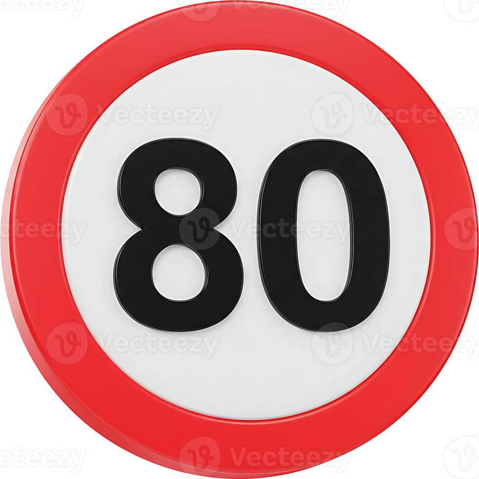A red and white speed limit sign with the number 80 png