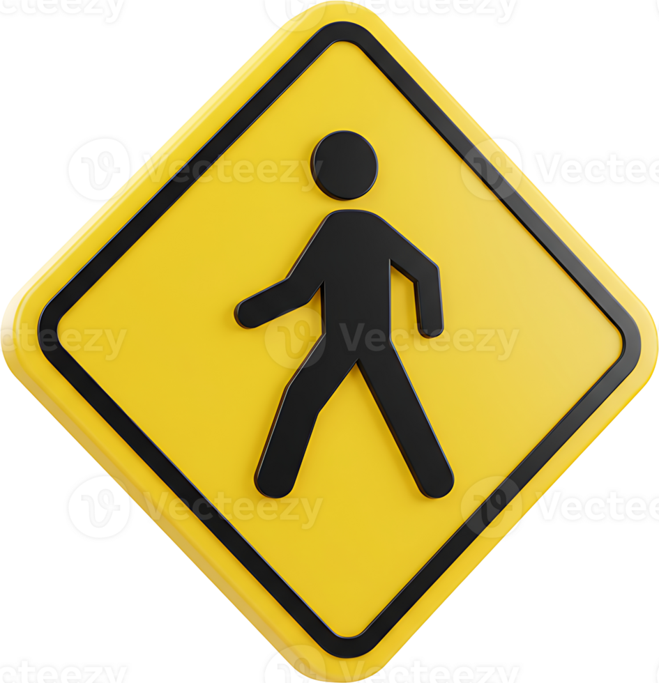 A pedestrian sign with a black silhouette of a person png