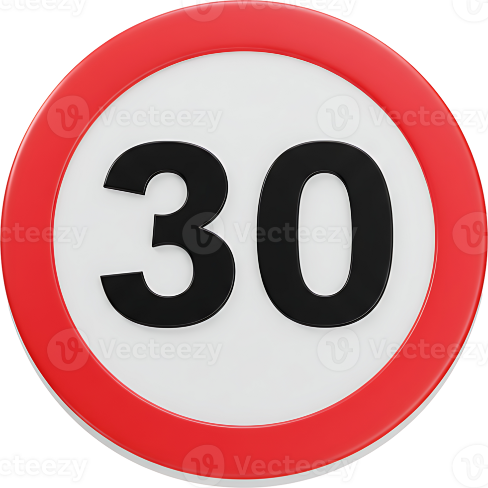 A red and white speed limit sign with the number 30 png
