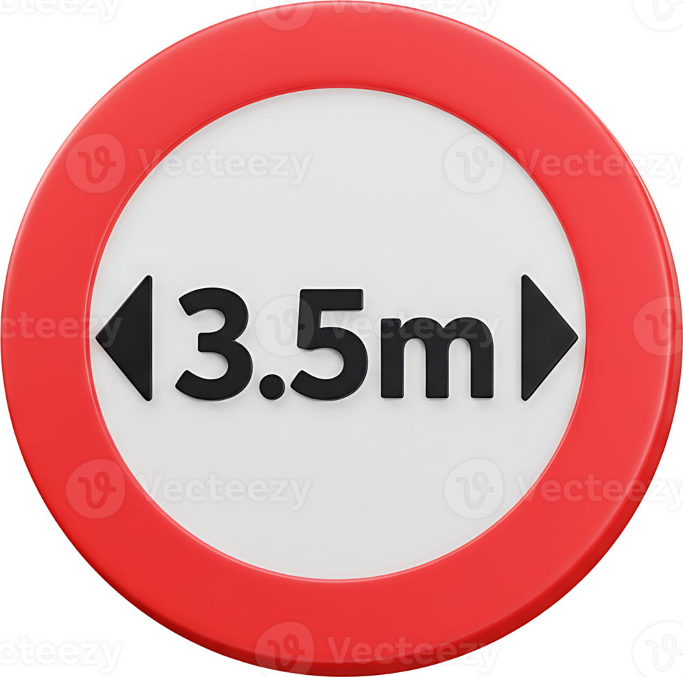 A red and white sign with the words 3 5 m png