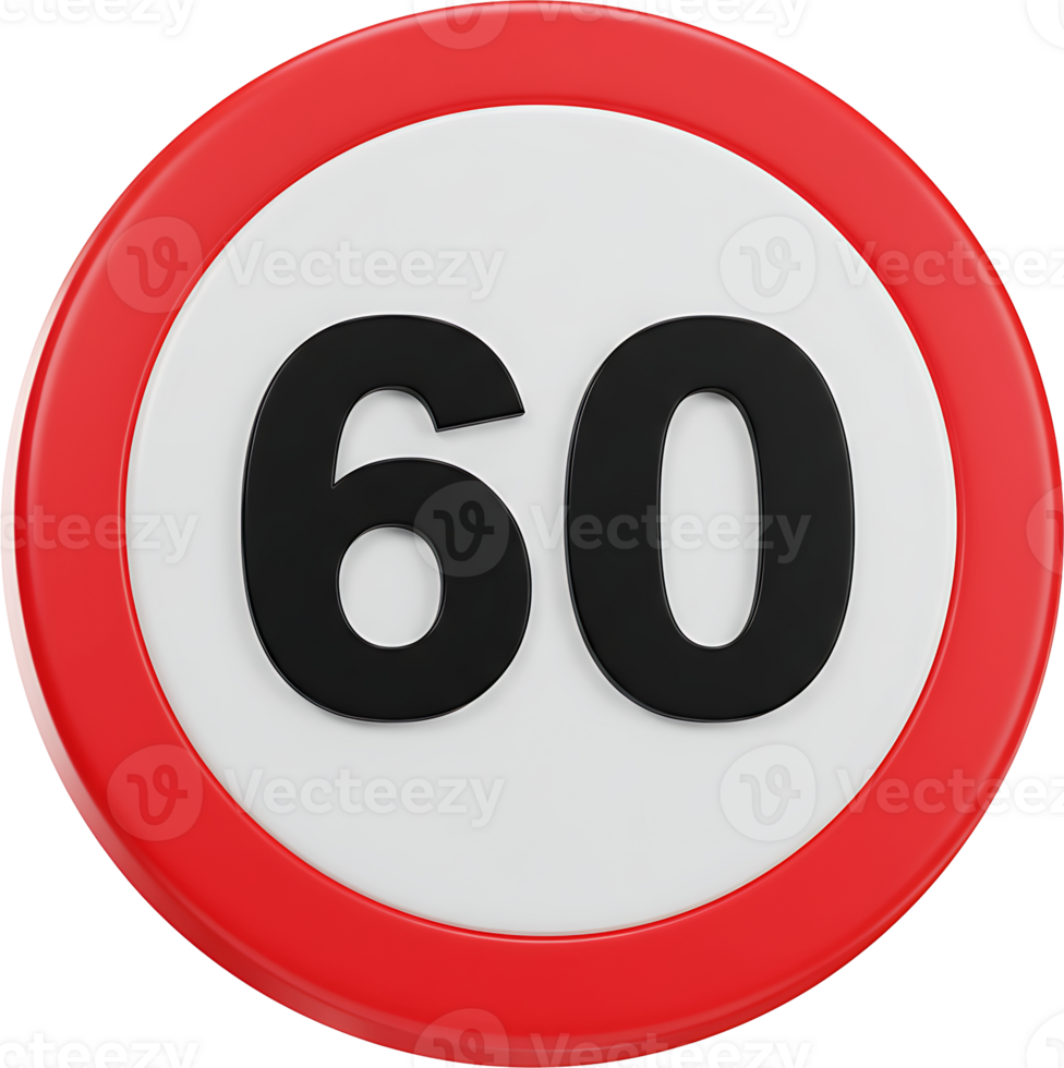 A red and white speed sign with the number 60 png