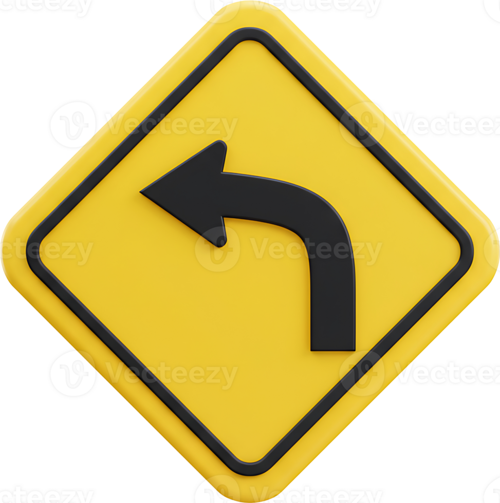 A yellow road sign with an arrow pointing left png