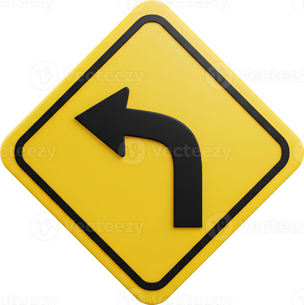 A yellow and black road sign with an arrow pointing left png