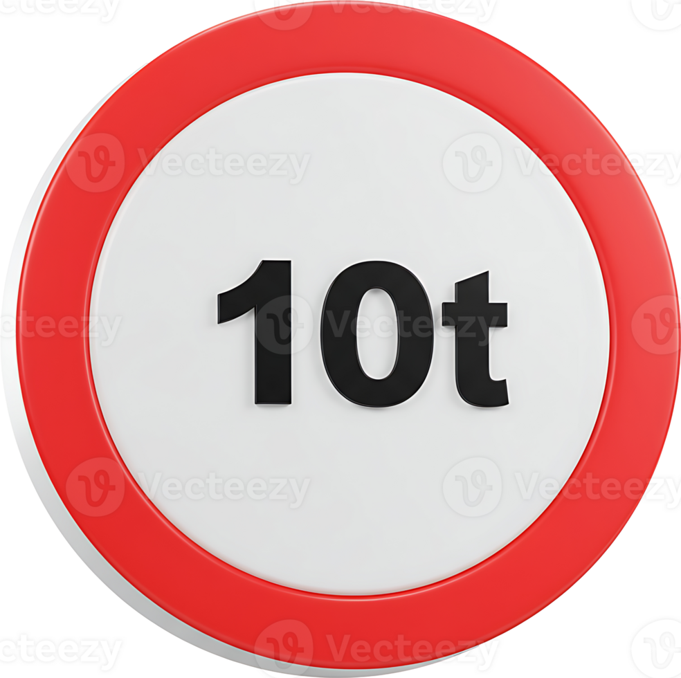 A red and white sign with the number 10t on it png