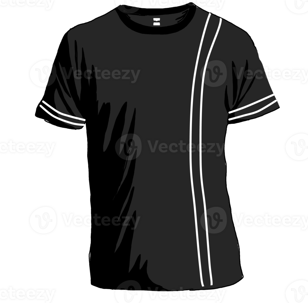 A black t-shirt offers timeless versatility, providing a sleek, minimalist base for any wardrobe. Its simplicity allows for effortless styling, suitable for casual or trendy outfits. png