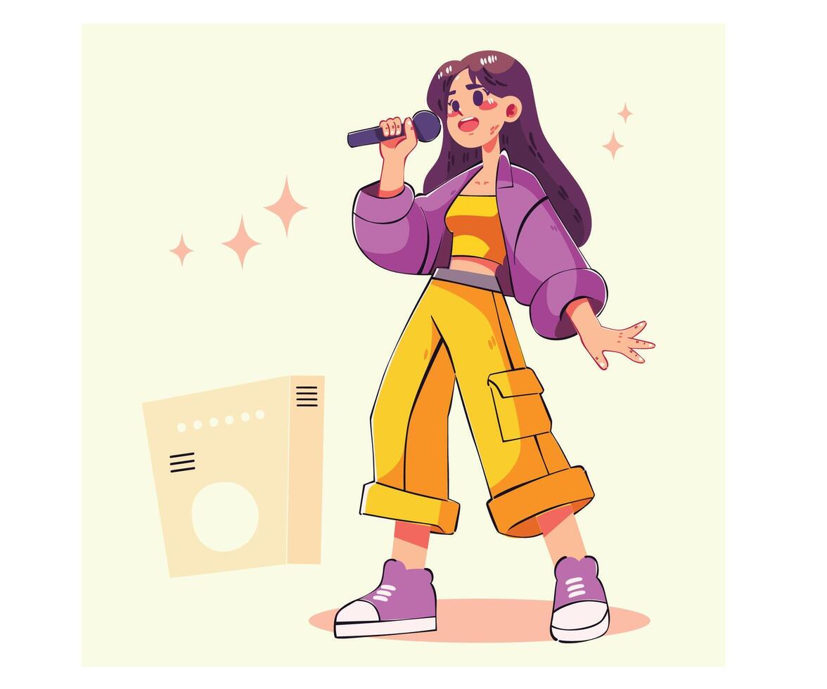 Singing Character with Microphone vector