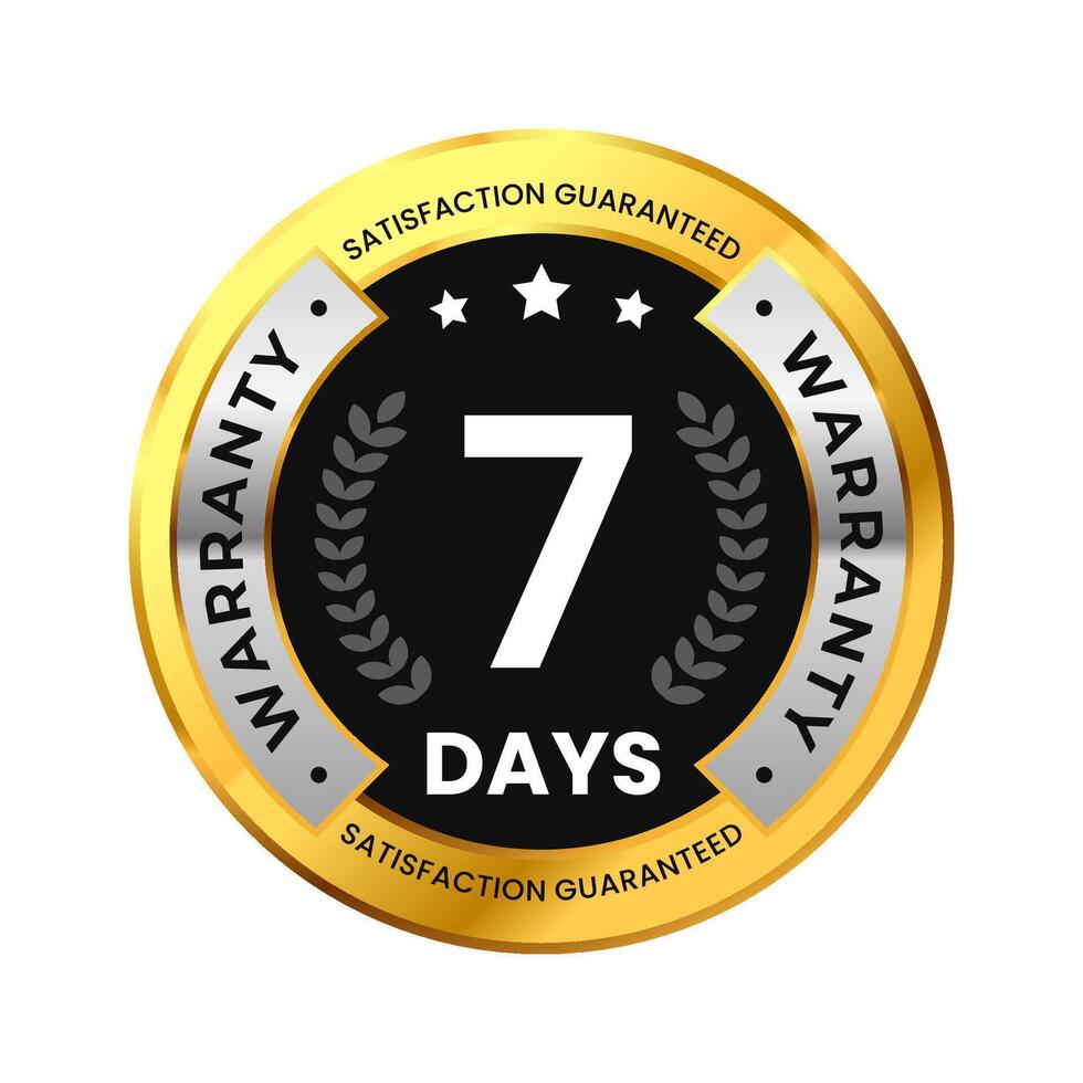 7 days warranty gold premium and elegant circle design. For product quality sticker luxury style. Illustration vector