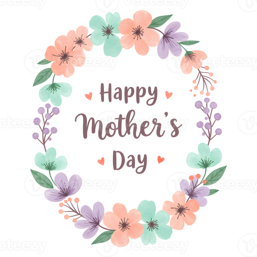 Watercolor Floral Frames with Happy Mothers Day Message on Transparent Background png
