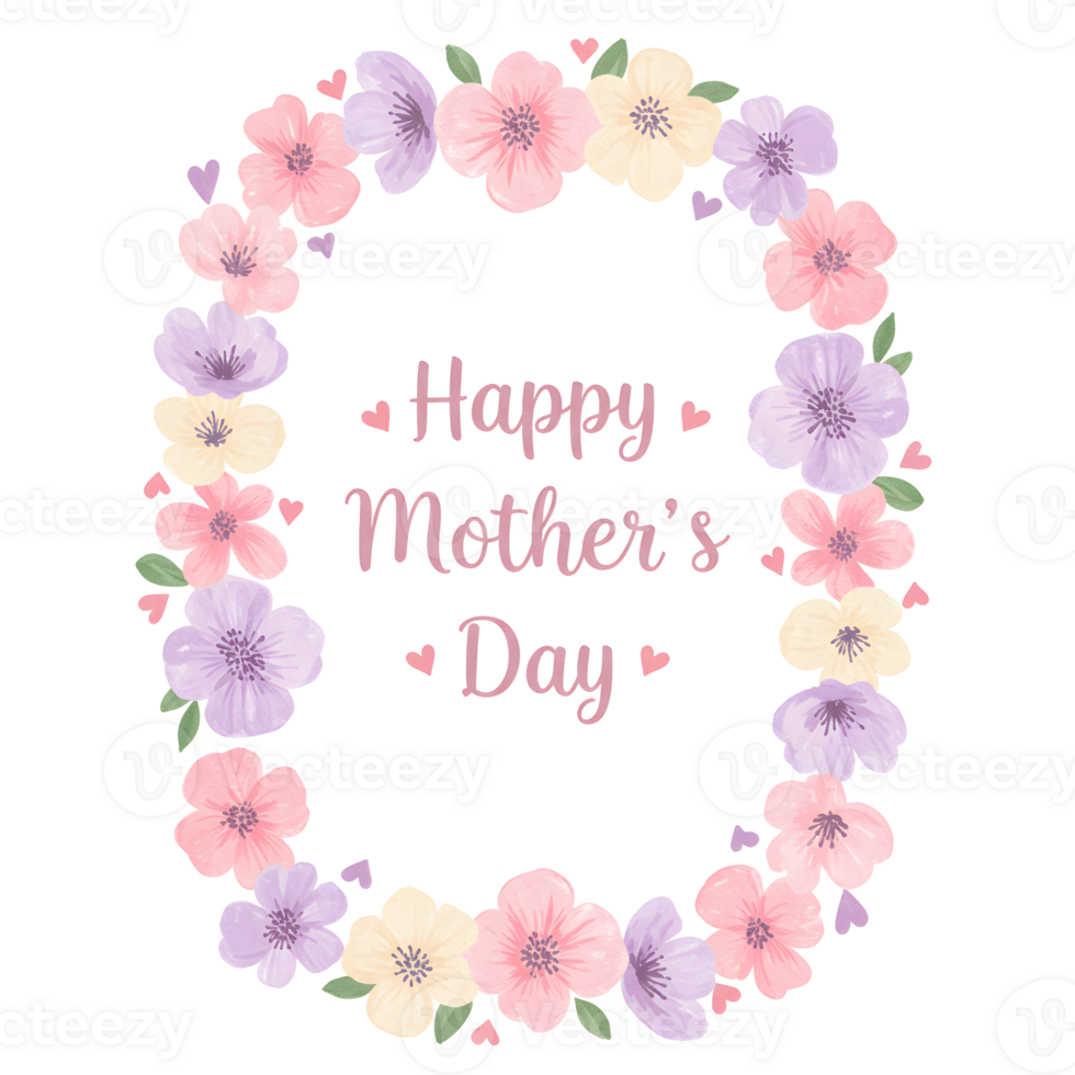 Watercolor Floral Frames Happy Mothers Day Message on Transparent Background png