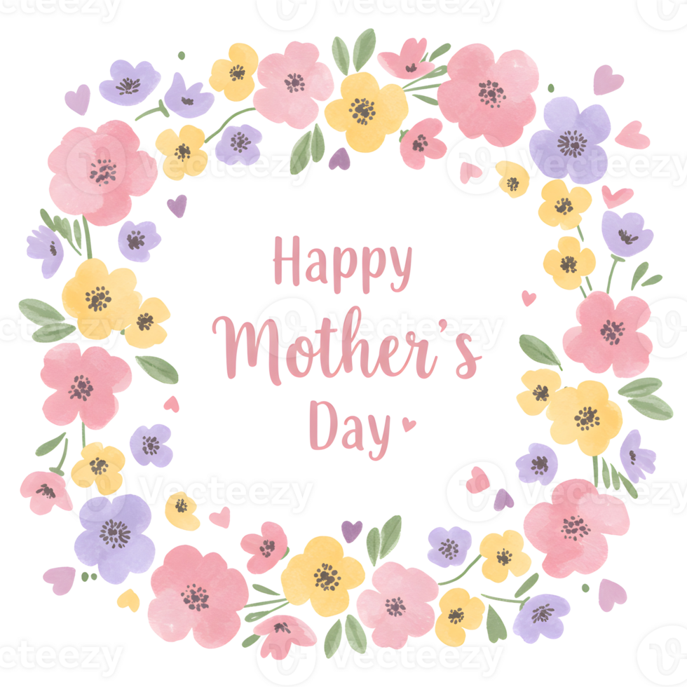 Mothers Day Greeting with Yellow, Pink, and lilac Flowers in Oval Frame on Transparent Background png